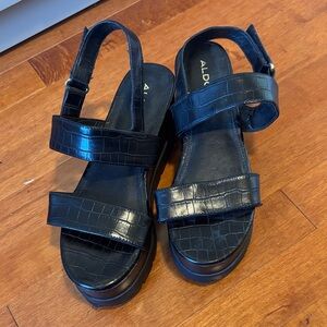 Aldo Black Croc-Patterned Sandals
